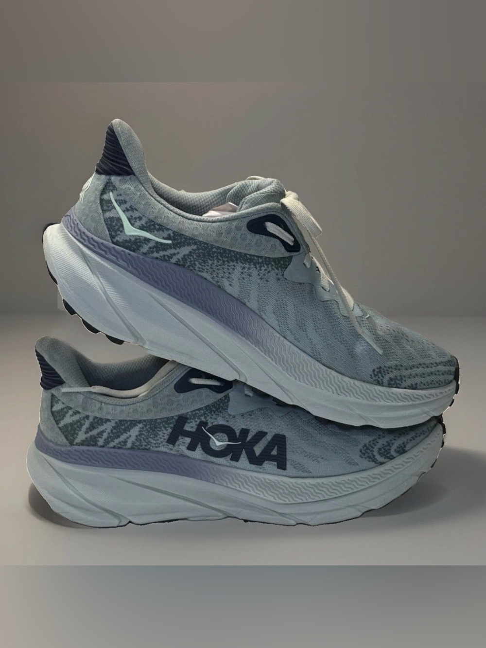 HOKA Women's Challenger ATR 7 Gray Blue Druzy Trail Running Shoes Size 10B READ